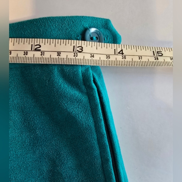 Small Vintage Teal Ultrasuede Midi Pencil Skirt Side Zip Walking Slit Lined EUC - Picture 6 of 6